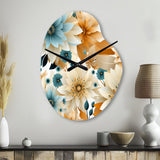 Blue And Beige Geometric Floral Fusion Elegance - Asymmetric Metal Wall Clock