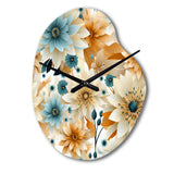 Blue And Beige Geometric Floral Fusion Elegance - Asymmetric Metal Wall Clock