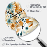 Blue And Beige Geometric Floral Fusion Elegance - Asymmetric Metal Wall Clock