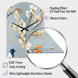 Minimalist Blue And White Bird Paradise - Asymmetric Metal Wall Clock