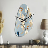 Minimalist Blue And White Bird Paradise - Asymmetric Metal Wall Clock
