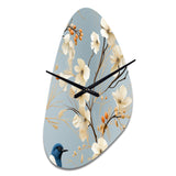 Minimalist Blue And White Bird Paradise - Asymmetric Metal Wall Clock