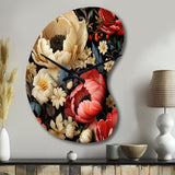 Red And Beige  Elegant Poppy Blossom Field - Asymmetric Metal Wall Clock