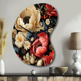 Red And Beige  Elegant Poppy Blossom Field - Asymmetric Metal Wall Clock