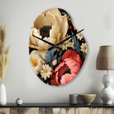 Red And Beige  Elegant Poppy Blossom Field - Asymmetric Metal Wall Clock