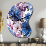 Mystical Aura Blue And Purple Floral Pattern - Asymmetric Metal Wall Clock