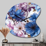 Mystical Aura Blue And Purple Floral Pattern - Asymmetric Metal Wall Clock