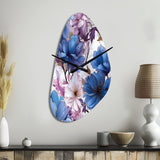 Mystical Aura Blue And Purple Floral Pattern - Asymmetric Metal Wall Clock