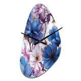 Mystical Aura Blue And Purple Floral Pattern - Asymmetric Metal Wall Clock