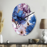Mystical Aura Blue And Purple Floral Pattern - Asymmetric Metal Wall Clock