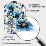 Blue Coastal Elegance Floral Pattern - Asymmetric Metal Wall Clock