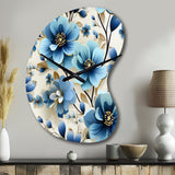 Blue Coastal Elegance Floral Pattern - Asymmetric Metal Wall Clock
