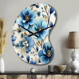 Blue Coastal Elegance Floral Pattern - Asymmetric Metal Wall Clock