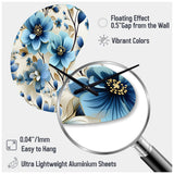 Blue Coastal Elegance Floral Pattern - Asymmetric Metal Wall Clock