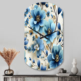 Blue Coastal Elegance Floral Pattern - Asymmetric Metal Wall Clock