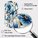 Blue Coastal Elegance Floral Pattern - Asymmetric Metal Wall Clock