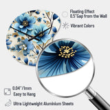 Blue Coastal Elegance Floral Pattern - Asymmetric Metal Wall Clock