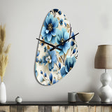 Blue Coastal Elegance Floral Pattern - Asymmetric Metal Wall Clock