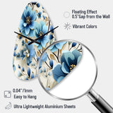 Blue Coastal Elegance Floral Pattern - Asymmetric Metal Wall Clock
