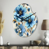 Blue Coastal Elegance Floral Pattern - Asymmetric Metal Wall Clock