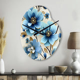 Blue Coastal Elegance Floral Pattern - Asymmetric Metal Wall Clock