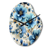 Blue Coastal Elegance Floral Pattern - Asymmetric Metal Wall Clock