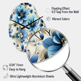 Blue Coastal Elegance Floral Pattern - Asymmetric Metal Wall Clock
