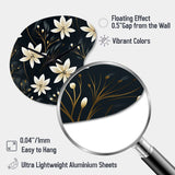 Black & Ivory Elegant Floral Pattern - Asymmetric Metal Wall Clock