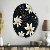 Black & Ivory Elegant Floral Pattern - Asymmetric Metal Wall Clock