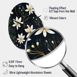 Black & Ivory Elegant Floral Pattern - Asymmetric Metal Wall Clock