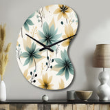 Teal & Beige Elegant Floral Pattern - Asymmetric Metal Wall Clock