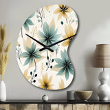 Teal & Beige Elegant Floral Pattern - Asymmetric Metal Wall Clock