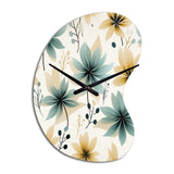 Teal & Beige Elegant Floral Pattern - Asymmetric Metal Wall Clock