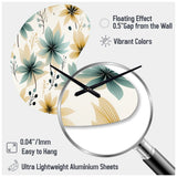 Teal & Beige Elegant Floral Pattern - Asymmetric Metal Wall Clock