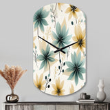 Teal & Beige Elegant Floral Pattern - Asymmetric Metal Wall Clock