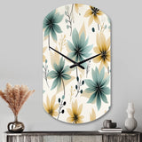 Teal & Beige Elegant Floral Pattern - Asymmetric Metal Wall Clock