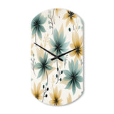 Teal & Beige Elegant Floral Pattern - Asymmetric Metal Wall Clock