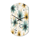 Teal & Beige Elegant Floral Pattern - Asymmetric Metal Wall Clock