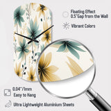 Teal & Beige Elegant Floral Pattern - Asymmetric Metal Wall Clock
