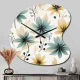 Teal & Beige Elegant Floral Pattern - Asymmetric Metal Wall Clock