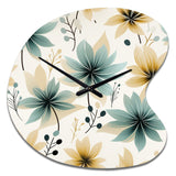 Teal & Beige Elegant Floral Pattern - Asymmetric Metal Wall Clock