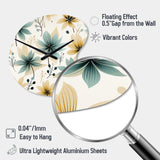 Teal & Beige Elegant Floral Pattern - Asymmetric Metal Wall Clock