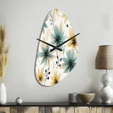 Teal & Beige Elegant Floral Pattern - Asymmetric Metal Wall Clock