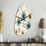 Teal & Beige Elegant Floral Pattern - Asymmetric Metal Wall Clock