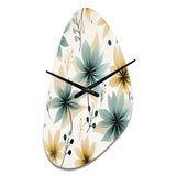 Teal & Beige Elegant Floral Pattern - Asymmetric Metal Wall Clock
