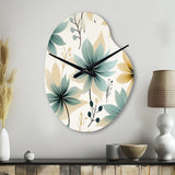 Teal & Beige Elegant Floral Pattern - Asymmetric Metal Wall Clock
