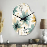 Teal & Beige Elegant Floral Pattern - Asymmetric Metal Wall Clock