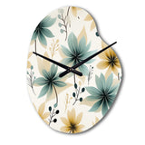 Teal & Beige Elegant Floral Pattern - Asymmetric Metal Wall Clock