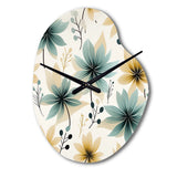 Teal & Beige Elegant Floral Pattern - Asymmetric Metal Wall Clock
