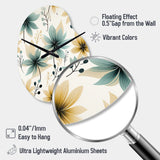 Teal & Beige Elegant Floral Pattern - Asymmetric Metal Wall Clock